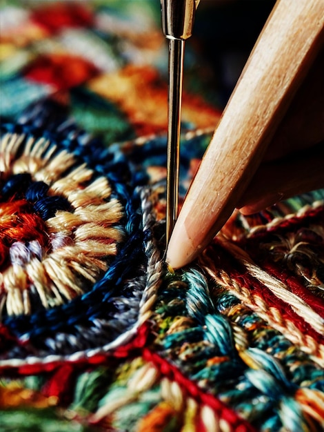 Мастер вышивает узор